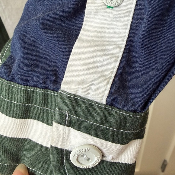 Vintage Tommy Hilfiger Men's White, Green & Navy Rugby Shirt - Picture 6 of 7